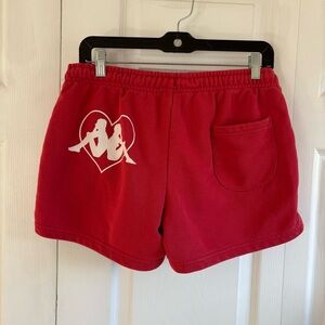 Kappa Red‎ White Logo Heart Couple Print Back Sweat Shorts Women M Cotton Thick